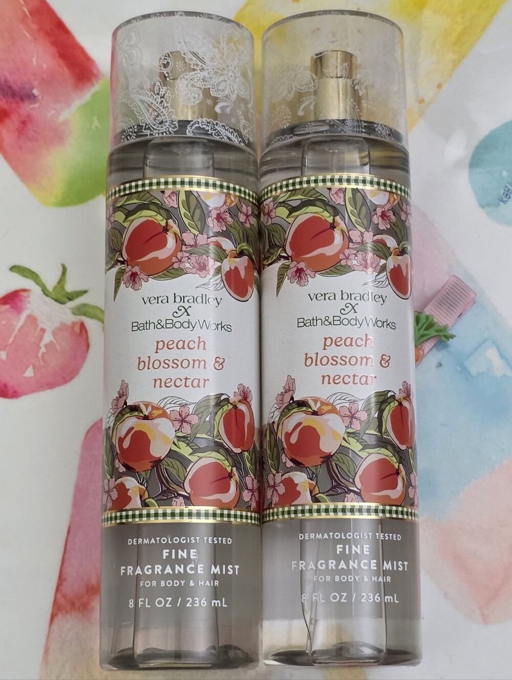 Bath & Body Works Peach Blossom & Nectar Fragrance Mist Set of 2 NEW RARE